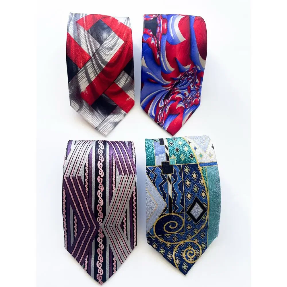Vintage Electric Neckwear Power Ties Colorful Abstract 90s Lot of 4